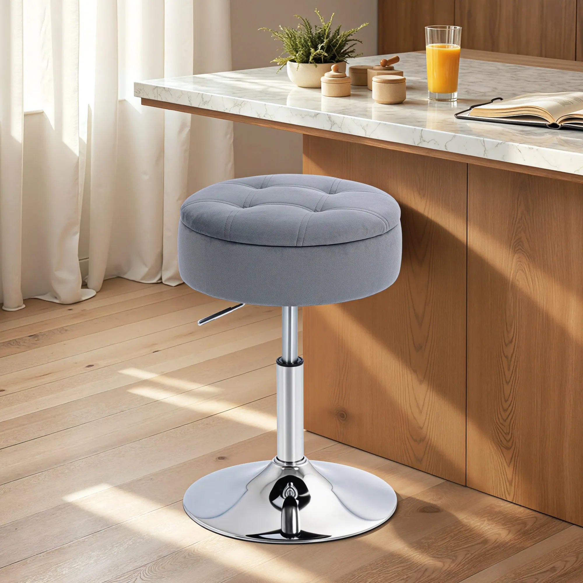 Baro kėdė su daiktadėže, 49-65 cm, pilka