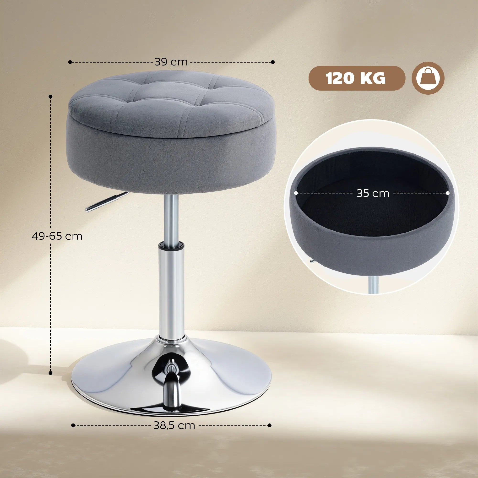 Baro kėdė su daiktadėže, 49-65 cm, pilka