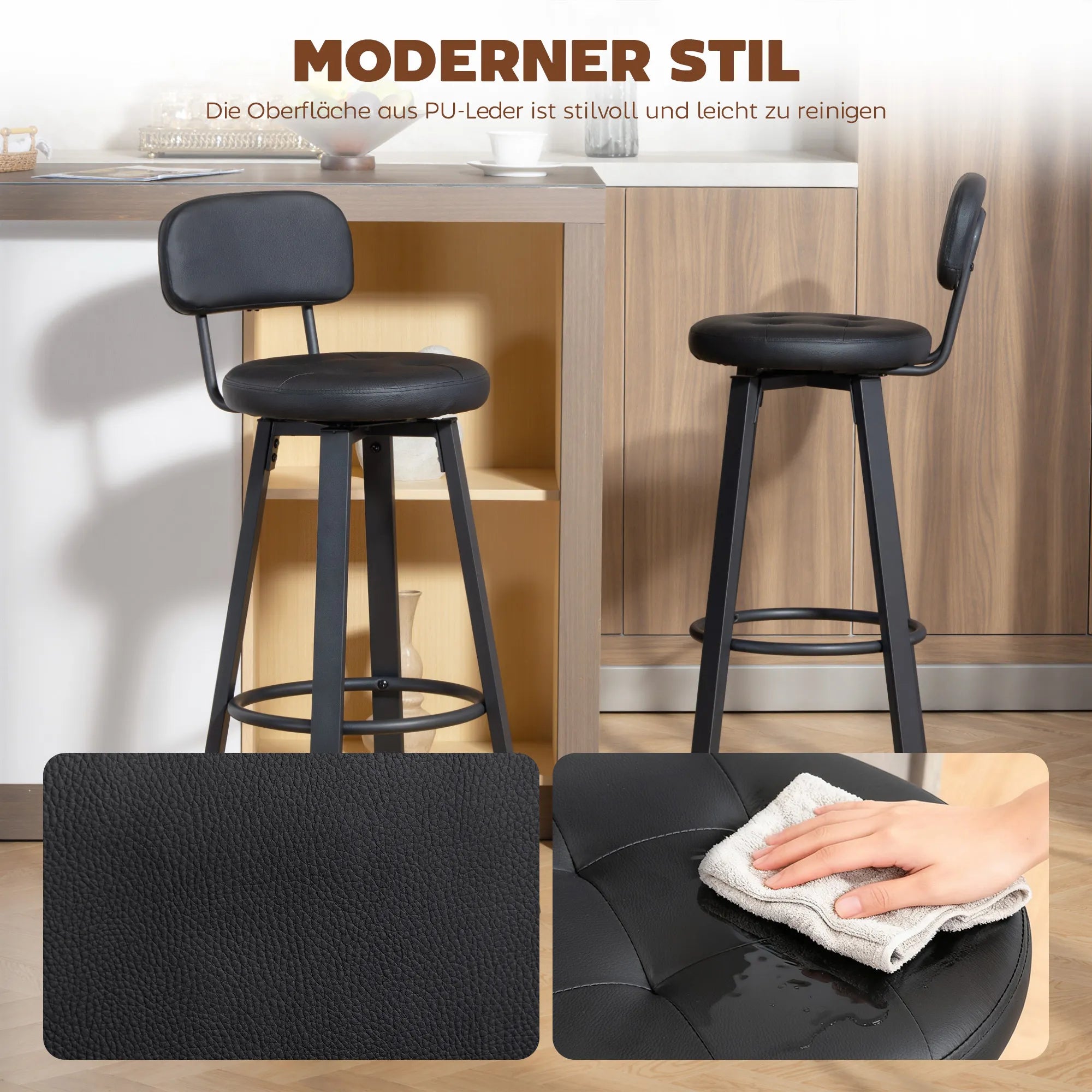 Baro kėdės modernios, 2 vnt., juodos