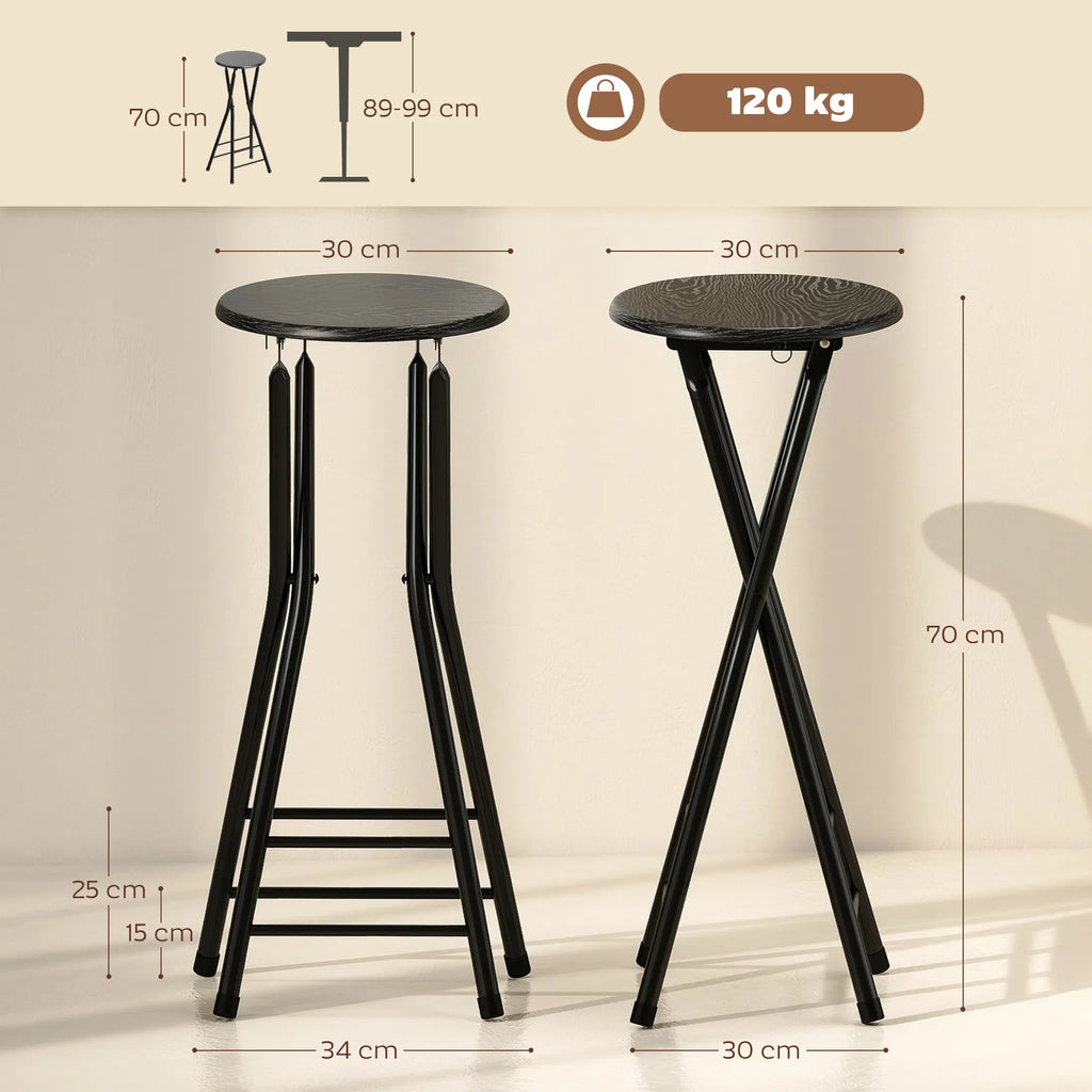 Baro kėdės, sulankstomos, metalinis rėmas, 2 vnt., juodos, iki 120 kg