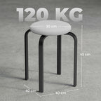 Matmenų schema: taburetės aukštis 45 cm, sėdynė 30 cm skersmens, atlaiko iki 120 kg