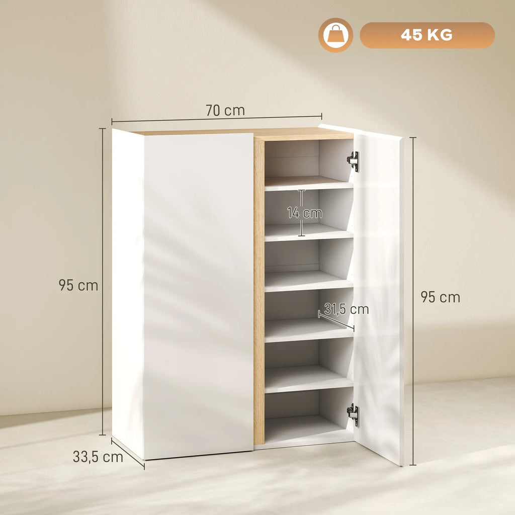 Batų spintelė medinė 70 cm su 6 lentynomis balta
