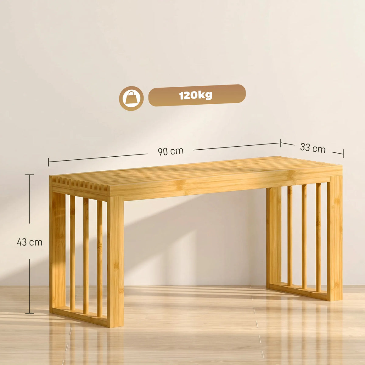 Batų suoliukas iš bambuko, 90 cm, natūralios spalvos