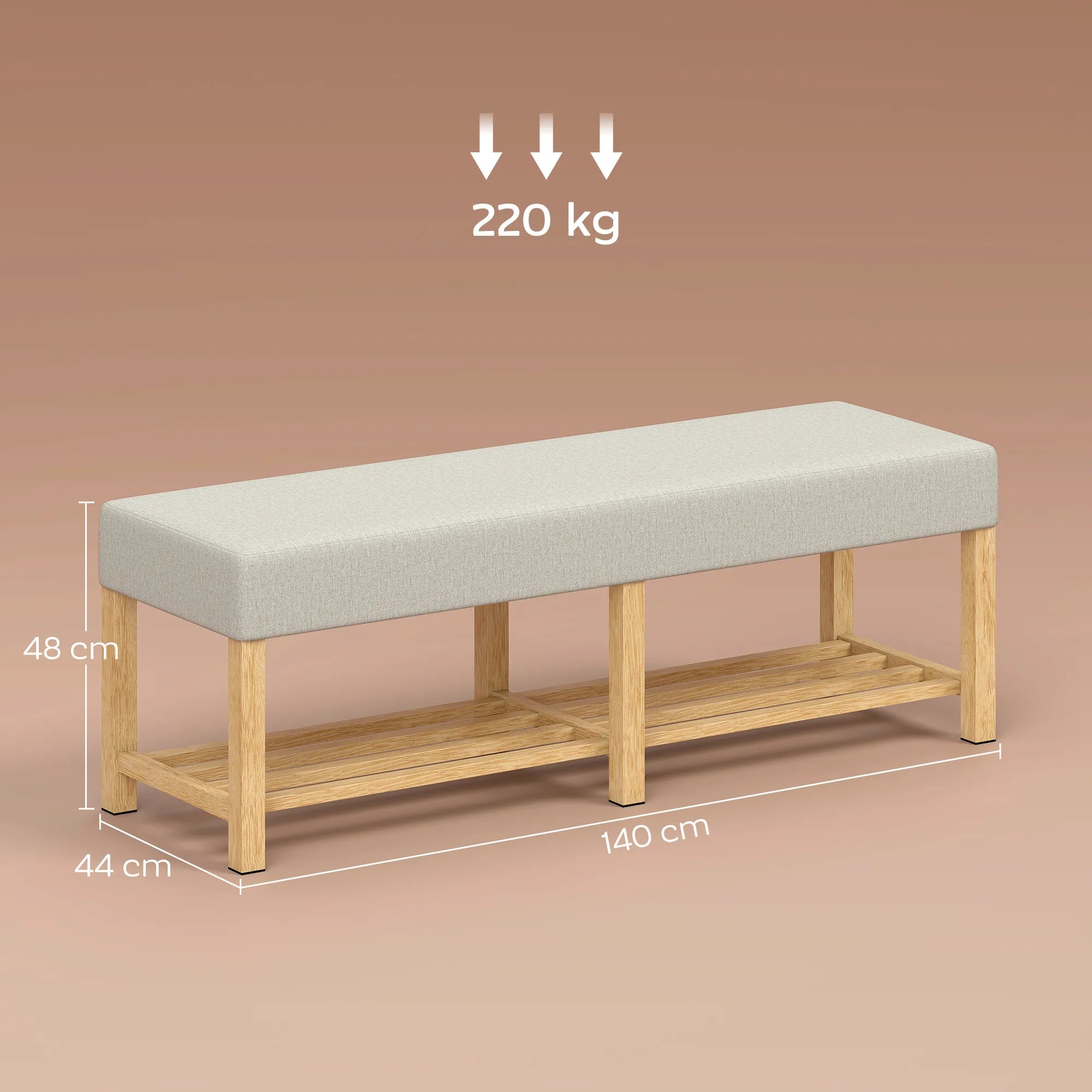 Batų suoliukas su daiktadėže, 140 cm, 220 kg, medinis, kreminės spalvos