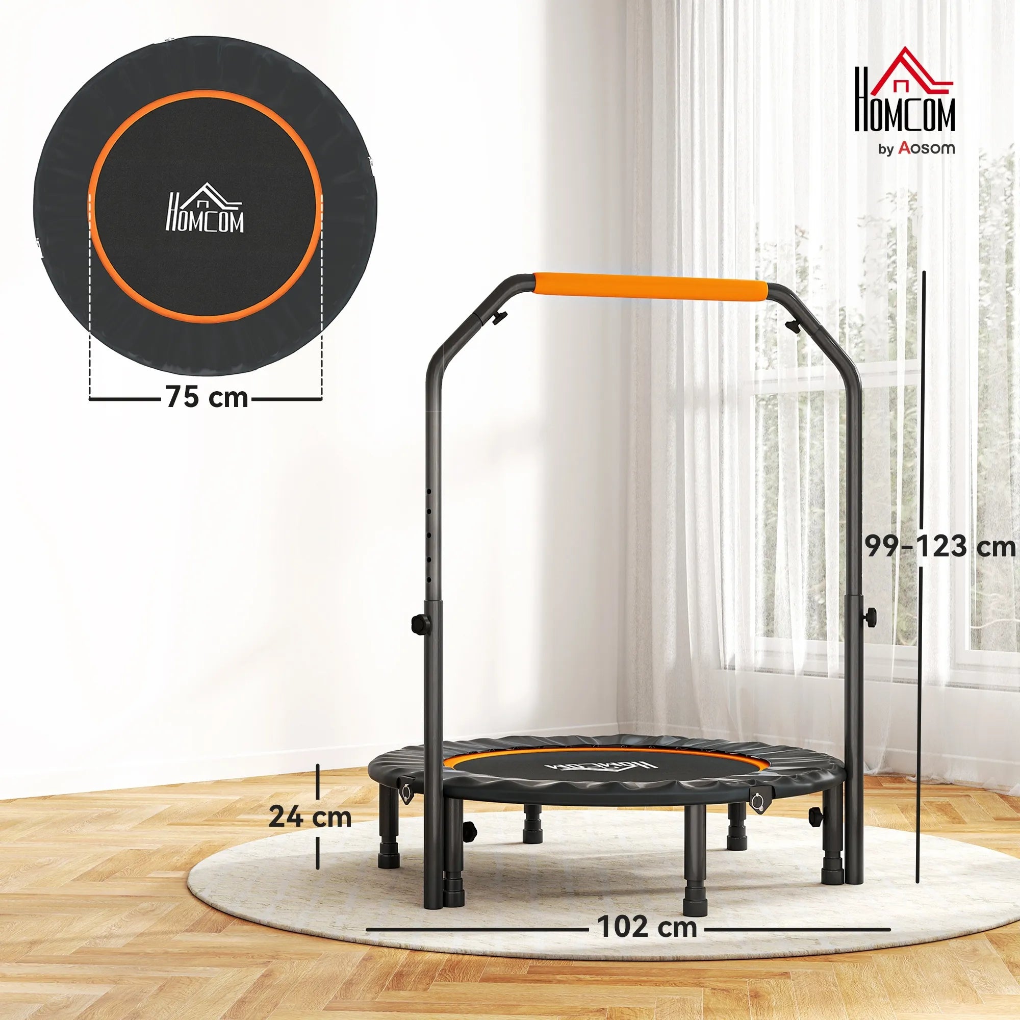 Batutas fitnesui, sulankstomas, su reguliuojama rankena, skersmuo 102 cm, iki 150 kg, juodas