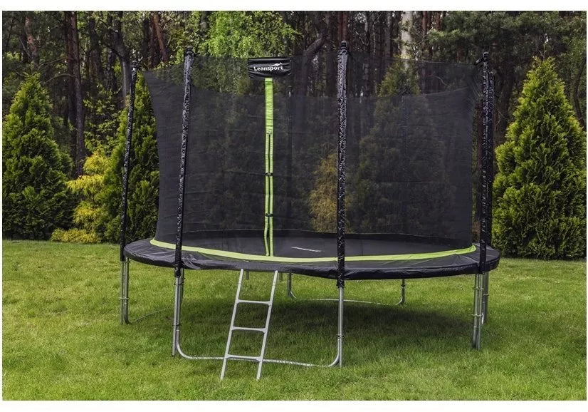 Batutas su apsauginiu tinklu ir kopėčiomis Sport Pro, 426 cm, 150 kg, juodas su žaliais akcentais
