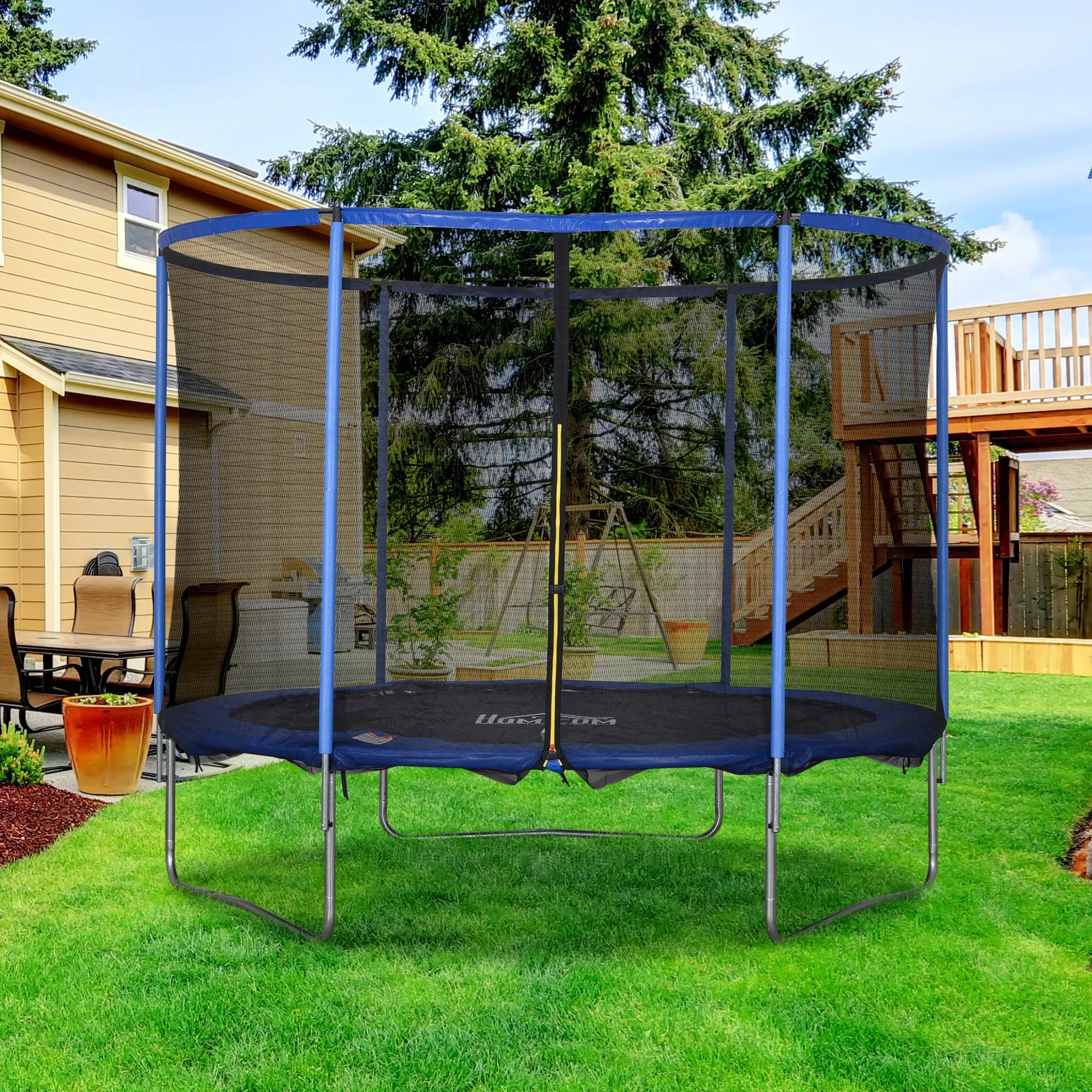Batutas su apsauginiu tinklu Sodo batutas, skirtas naudoti viduje ir lauke Fitneso batutas paaugliams ir suaugusiems Plieninis Mėlynas + juodas iki 113,6 kg Ø305 x 248H cm
