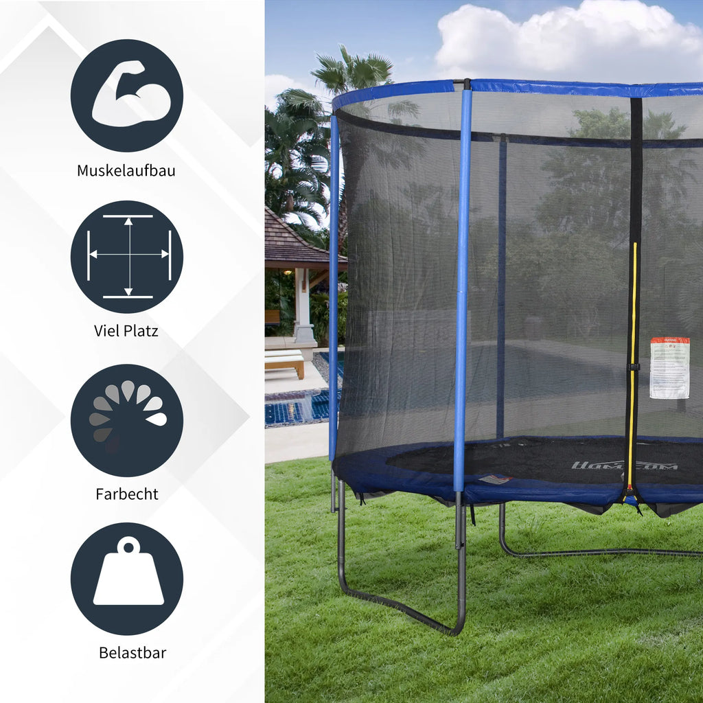 Batutas su apsauginiu tinklu Sodo batutas, skirtas naudoti viduje ir lauke Fitneso batutas paaugliams ir suaugusiems Plieninis Mėlynas + juodas iki 113,6 kg Ø305 x 248H cm