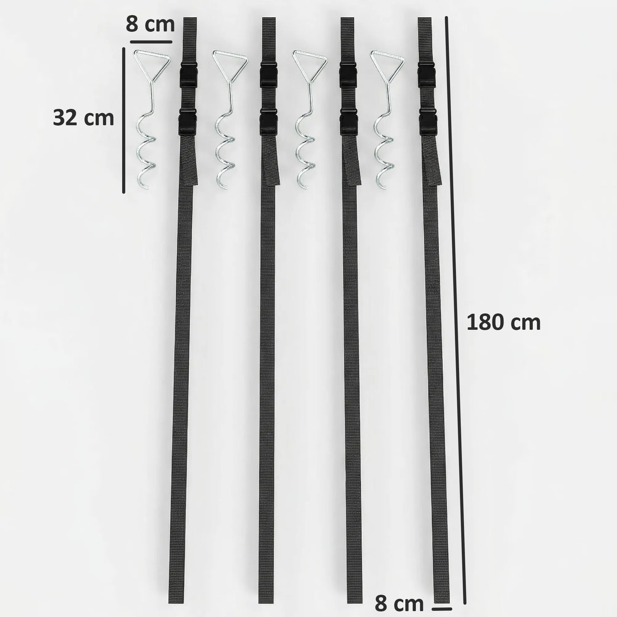 Batuto ankeriai 4 vnt. rinkinys 32 cm, spiraliniai tvirtinimo kuolai su diržais, sidabriniai