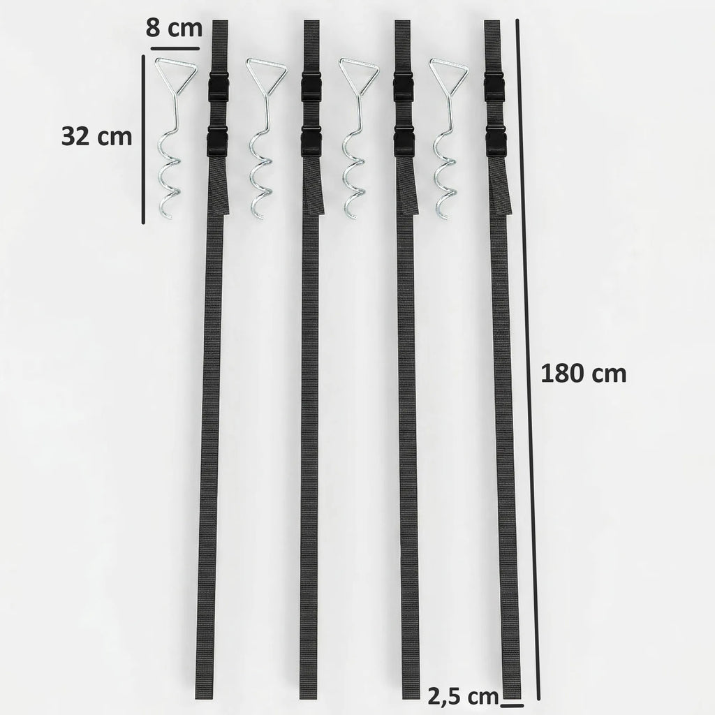 Batuto ankeriai 4 vnt. rinkinys 32 cm, spiraliniai tvirtinimo kuolai su diržais, sidabriniai