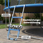Kopėčių kablio detalė užkabinta ant batuto metalinio vamzdžio