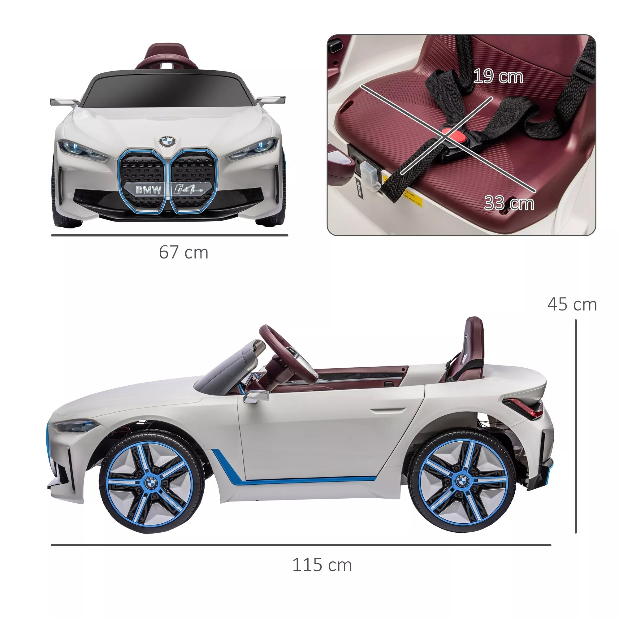 Vaikiško elektromobilio matmenų schema: 115 cm