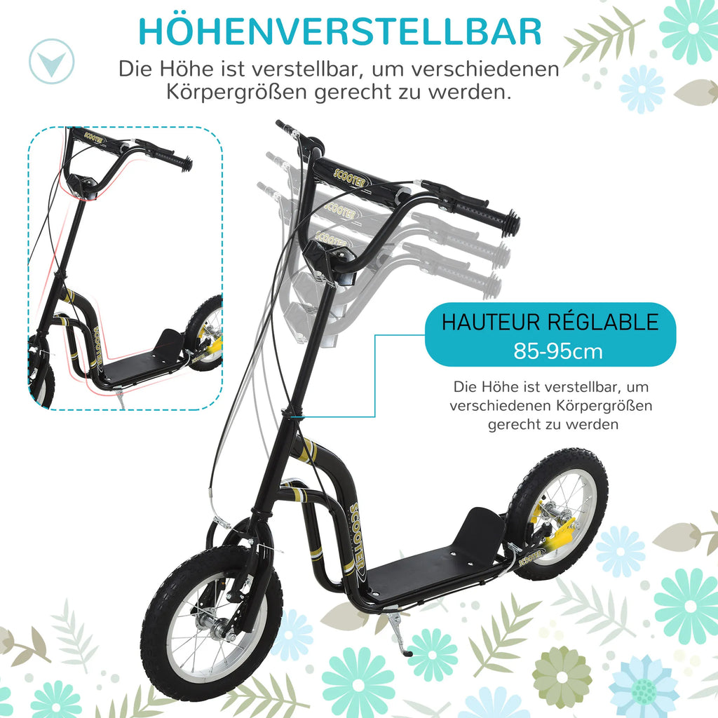 Vaikų paspirtukai nuo 5 metų Scooter Vaikų paspirtukai Paspirtukai Miesto paspirtukai Vaikų paspirtukai Kickboard su pneumatinėmis padangomis 12 colių Guma Aliuminis Juodas 120 x 58 x 85-95 cm