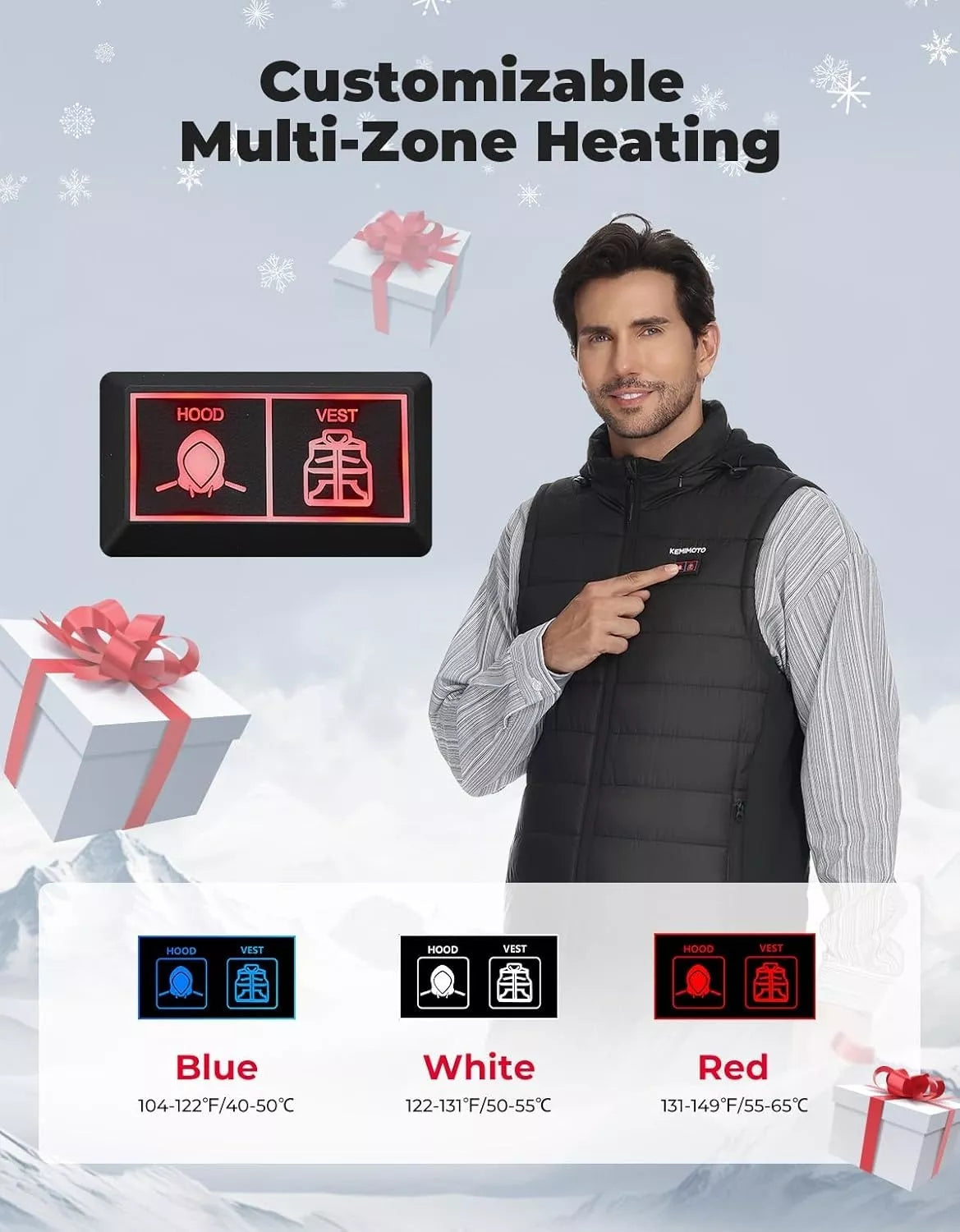 Šildoma vyriška liemenė su baterija 9600 mAh, L dydis, vyriška įkraunama šildoma liemenė, žygiams, medžioklei