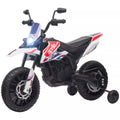 12 V vaikų motociklas su pagalbiniais ratais, LED žibintais, muzika, USB, elektrinis motociklas berniukams ir mergaitėms, baltas