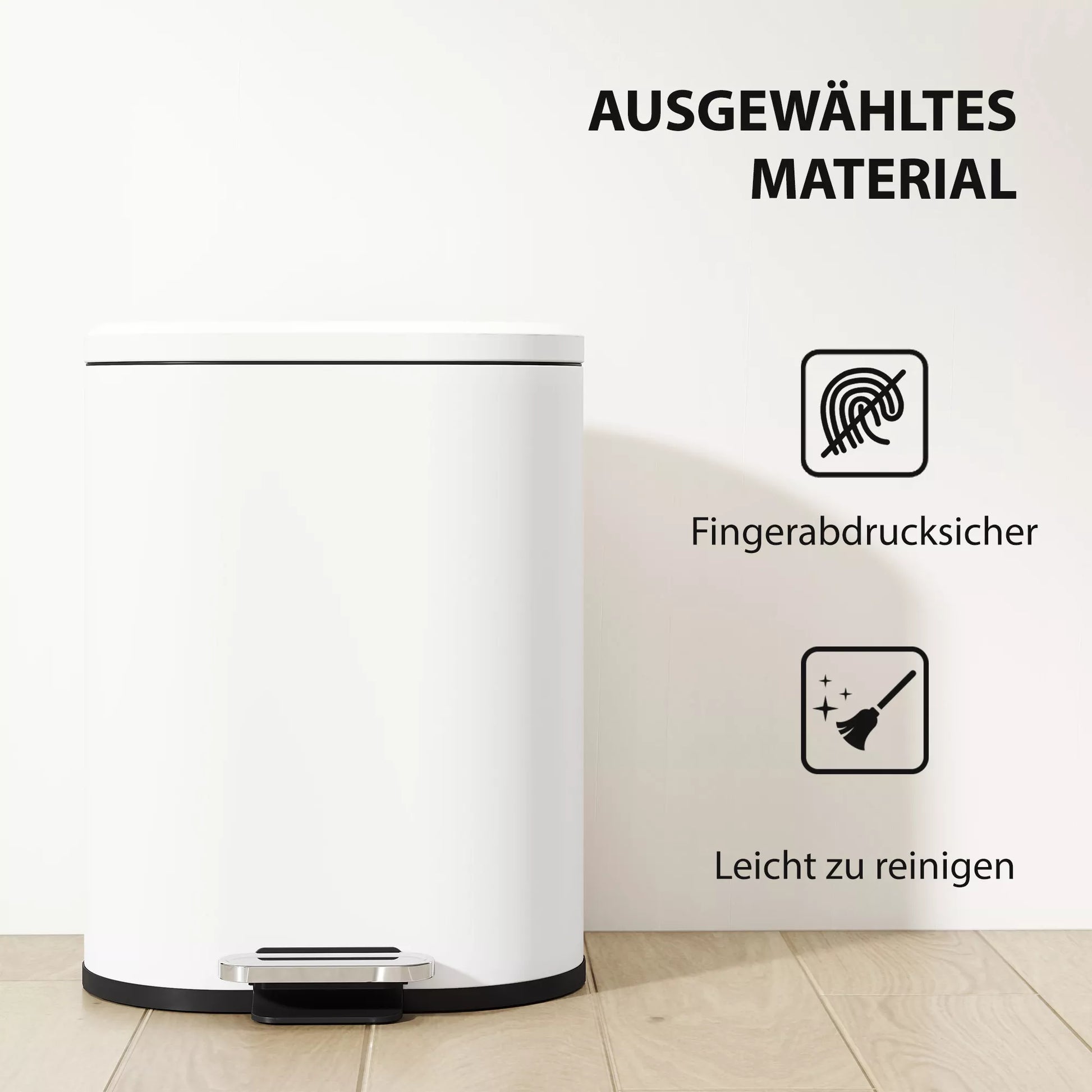 Šiukšliadėžė 12 l Pedalinė šiukšliadėžė su dangčiu, pedalu, vidiniu kibiru, „Soft-Close“ funkcija, 30 x 25,5 x 37,5 cm, balta