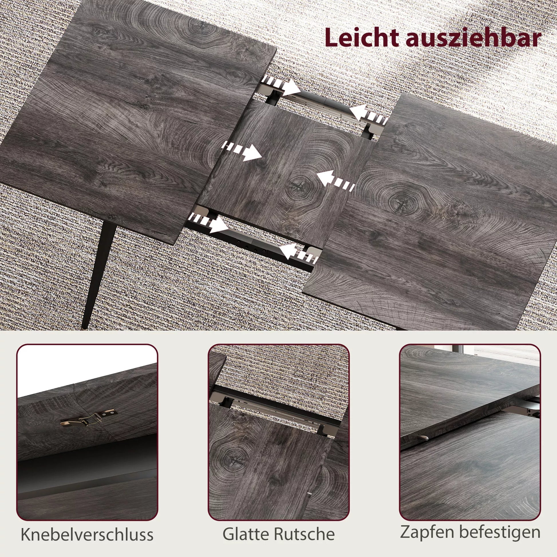 Išlankstomas valgomojo stalas, prailginamas stalas 6-8 žmonėms, virtuvės stalas su tvirtomis plieninėmis kojomis