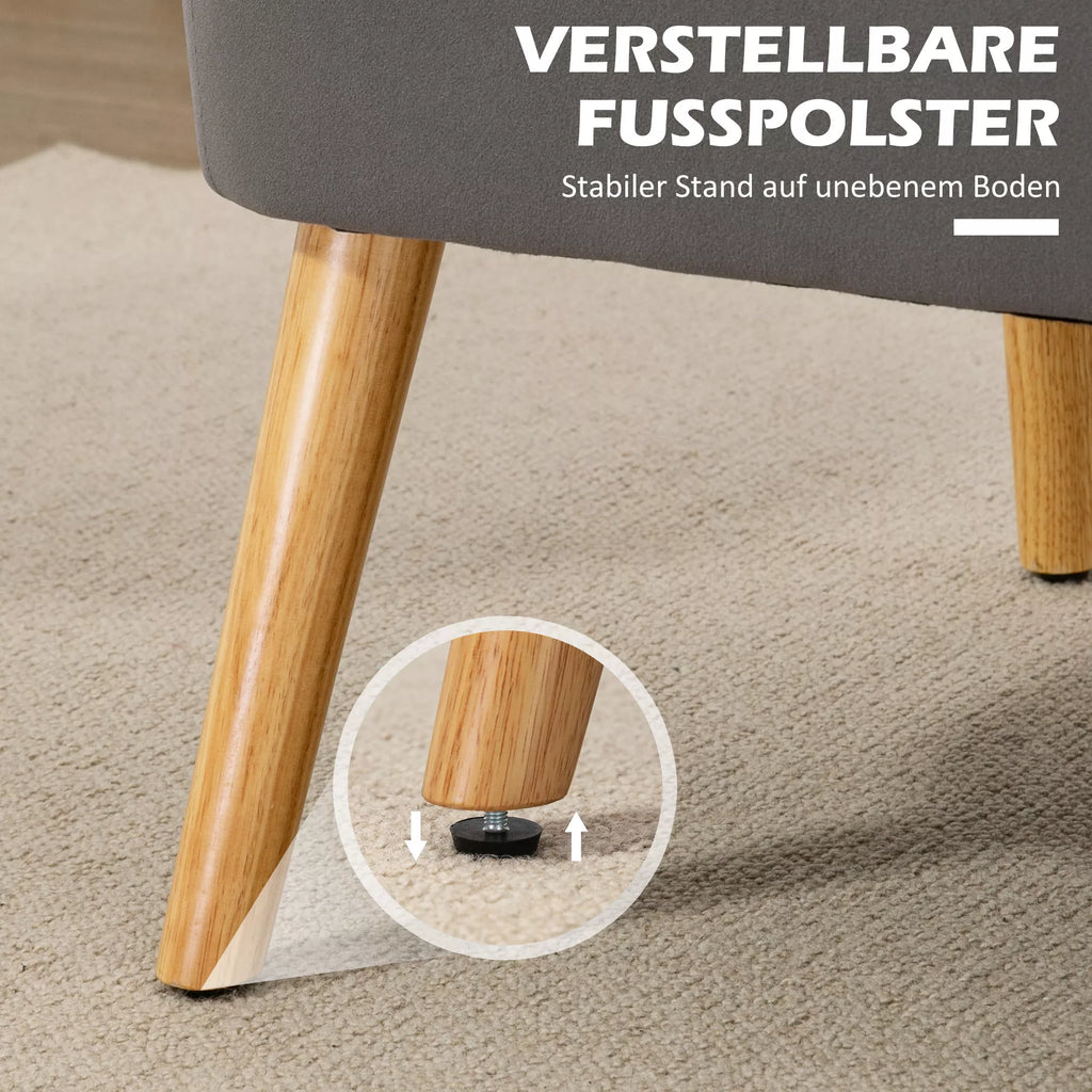 Sofa 2-vietė su medinėmis kojelėmis, 117 cm, tamsiai pilka