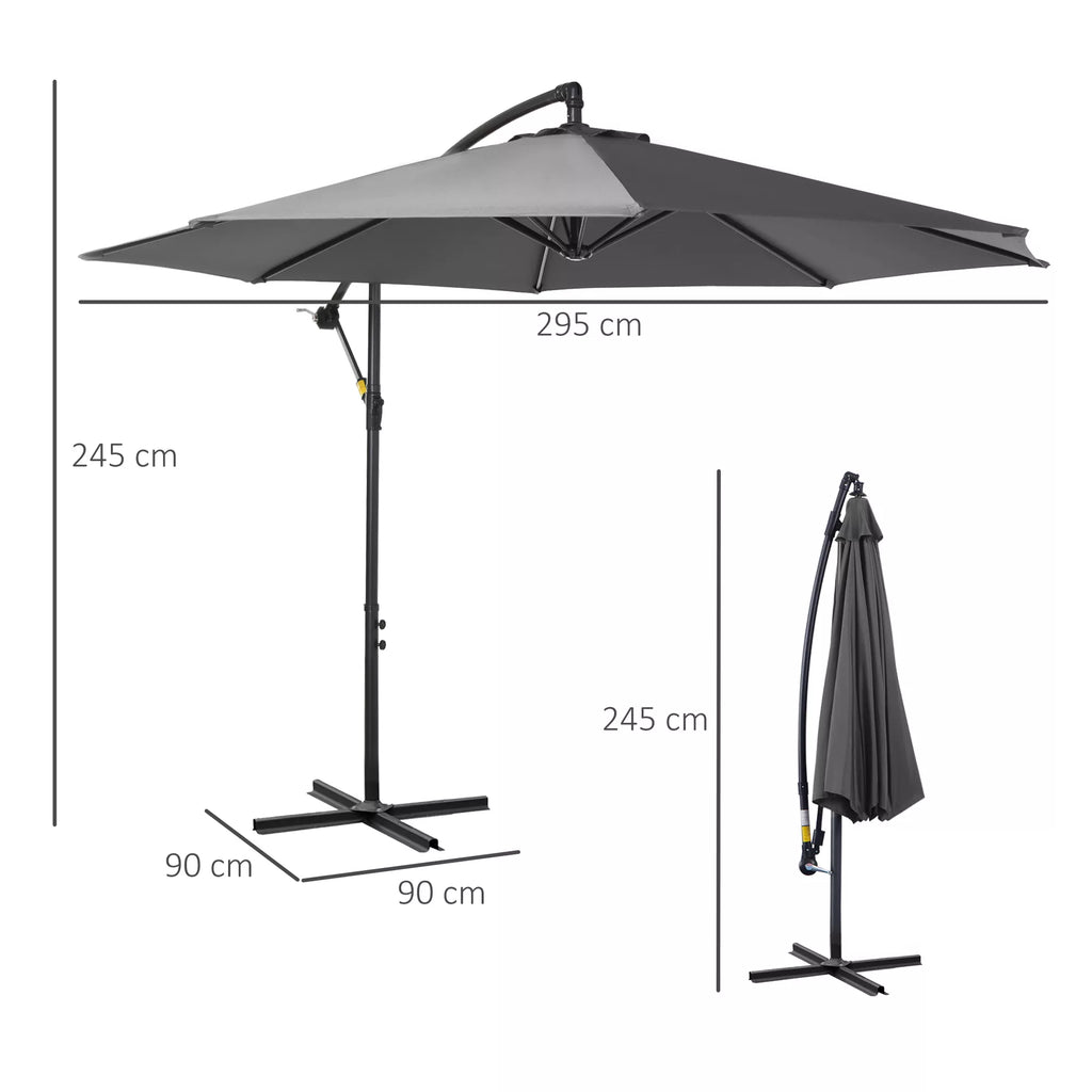 Skėtis su rankine rankena Atsparus oro sąlygoms  2,95 m x 2,95 m x 2,45 m Poliesteris Plienas Juodas