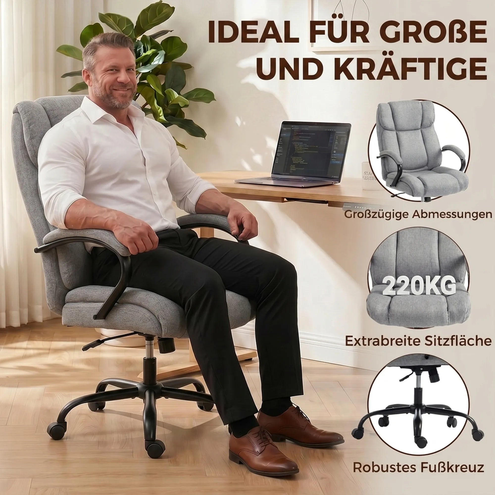 Biro kėdė ergonomiška iki 220 kg, šviesiai pilka