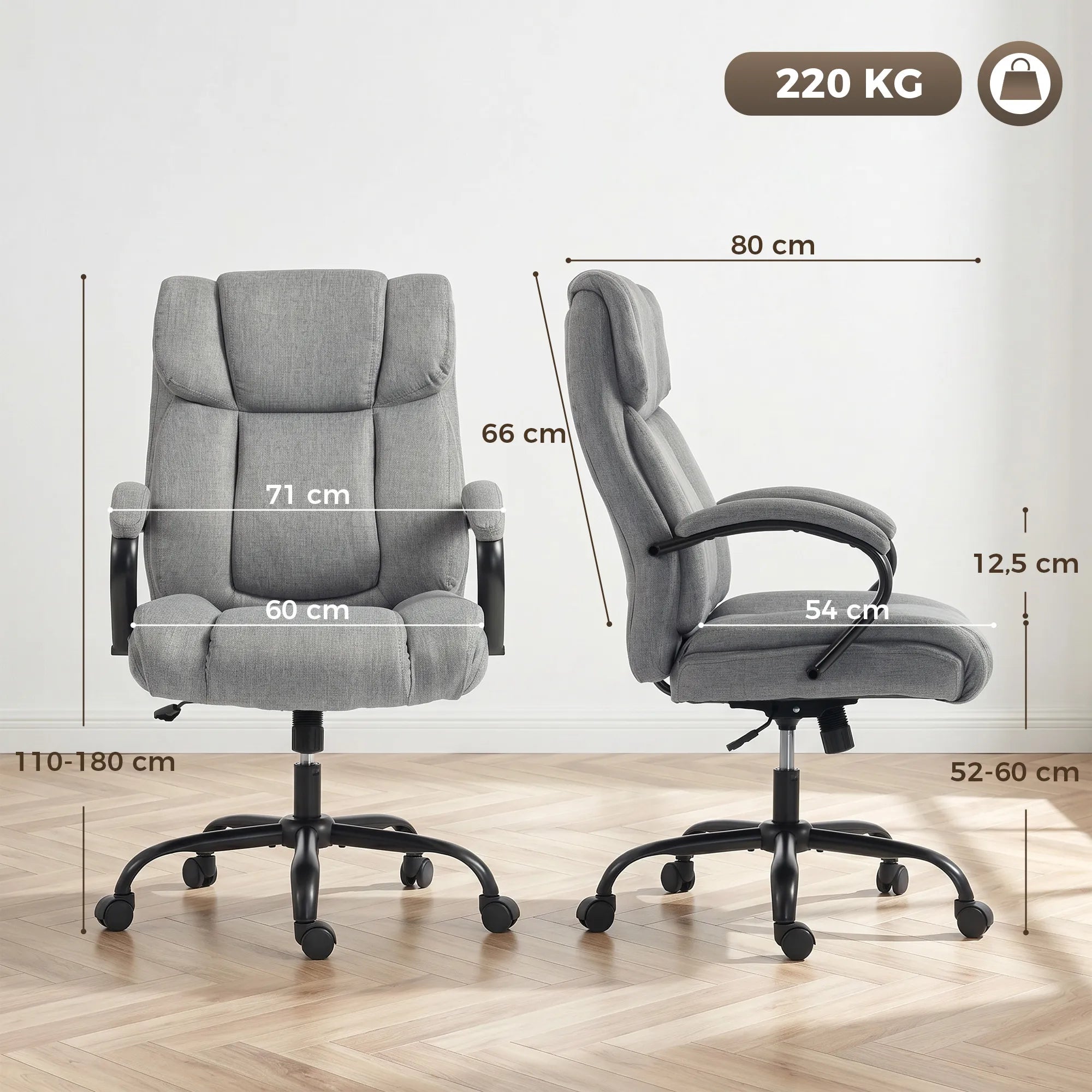 Biro kėdė ergonomiška iki 220 kg, šviesiai pilka