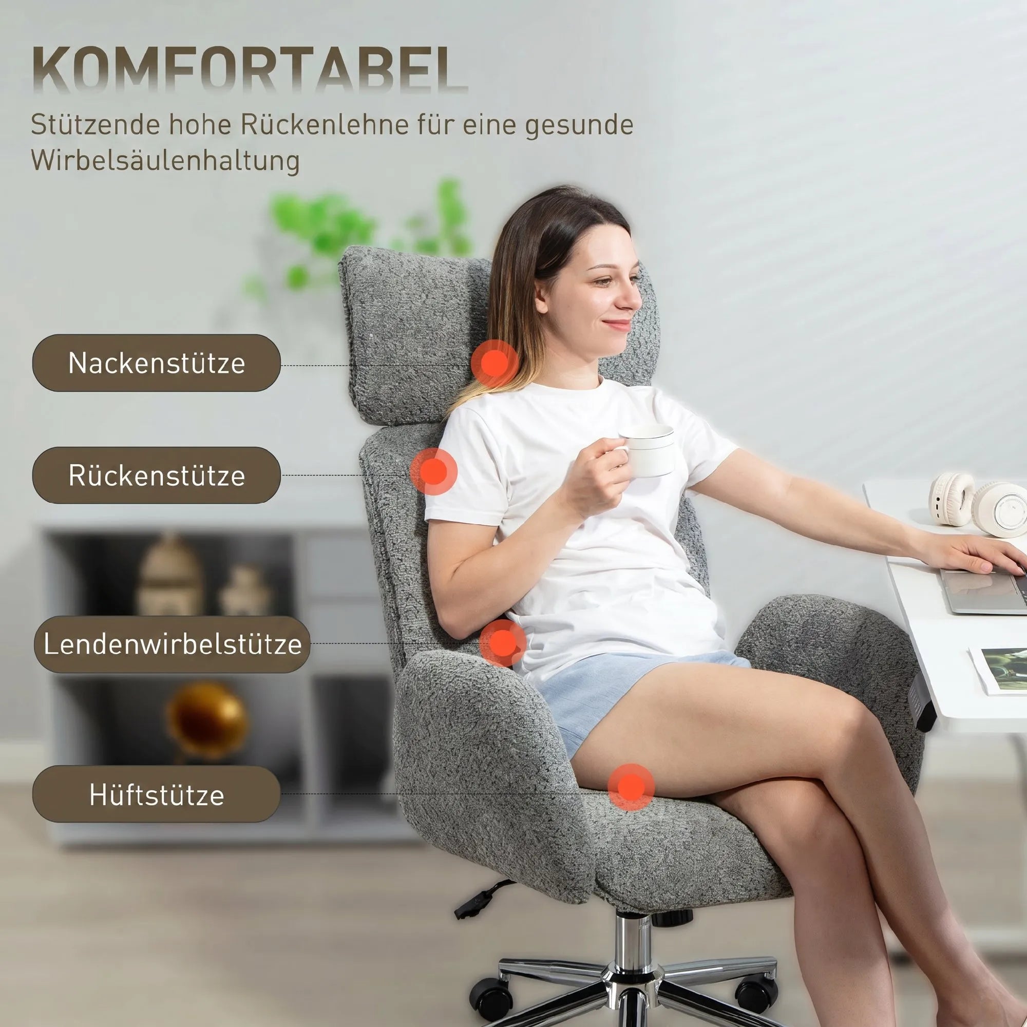 Birojo kėdė su reguliojama galvos atrama, ergonomiška, tamsiai pilka