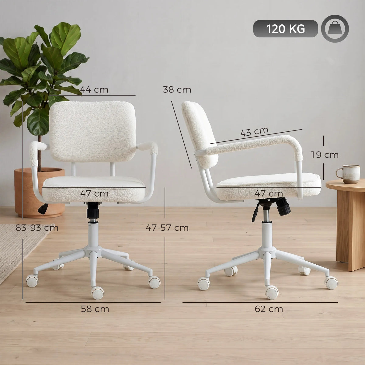 Biuro kėdė, 360° sukama, supama, reguliuojamo aukščio, su PU ratukais, kreminės baltos spalvos