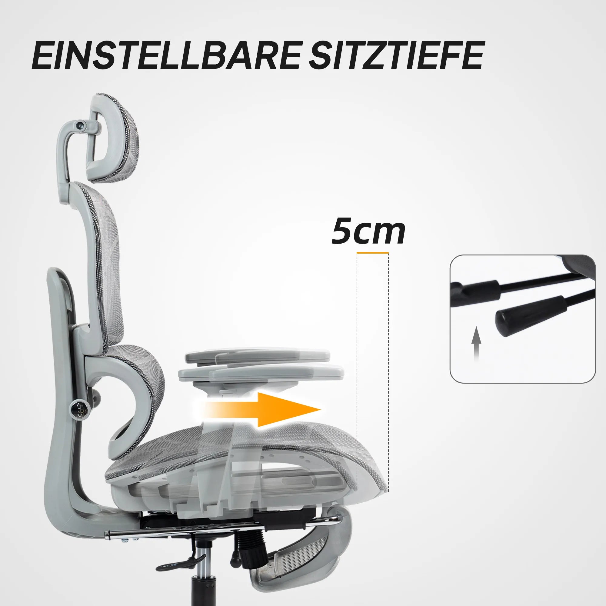 Biuro kėdė, ergonomiška darbo kėdė su tinklinės medžiagos apmušalu, reguliuojama, su ratukais, su porankiais, galvos atrama, pilkos spalvos