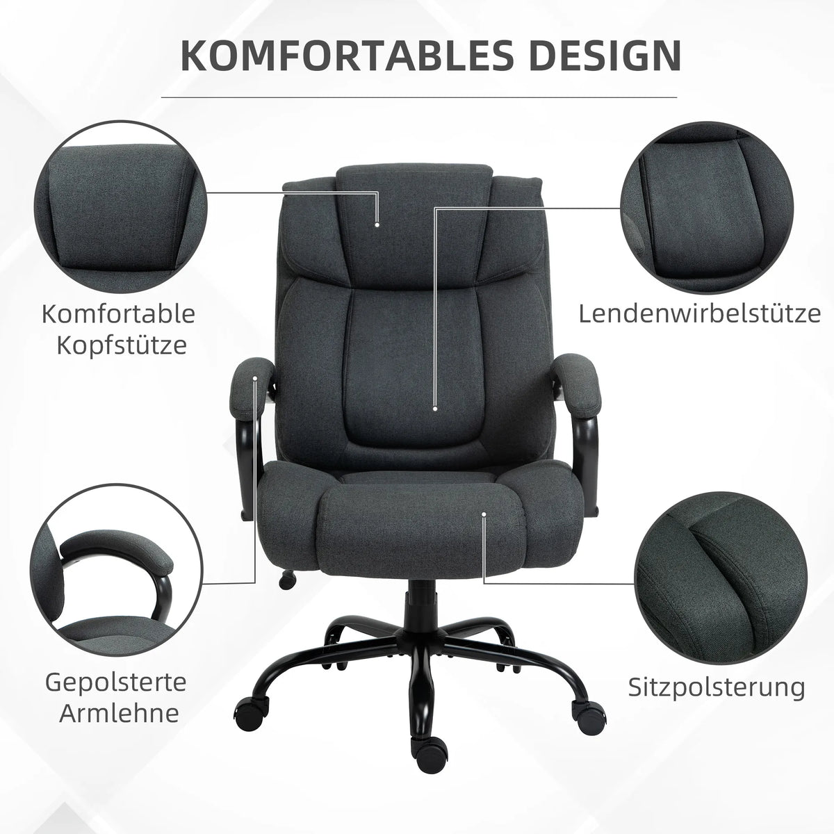 Biuro kėdė ergonomiška, iki 220 kg, tamsiai pilka