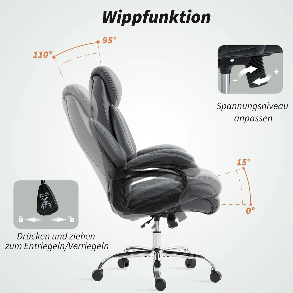 Pakreipimo funkcijos schema su reguliuojamu atlošo kampu ir įtempimo rankenėle