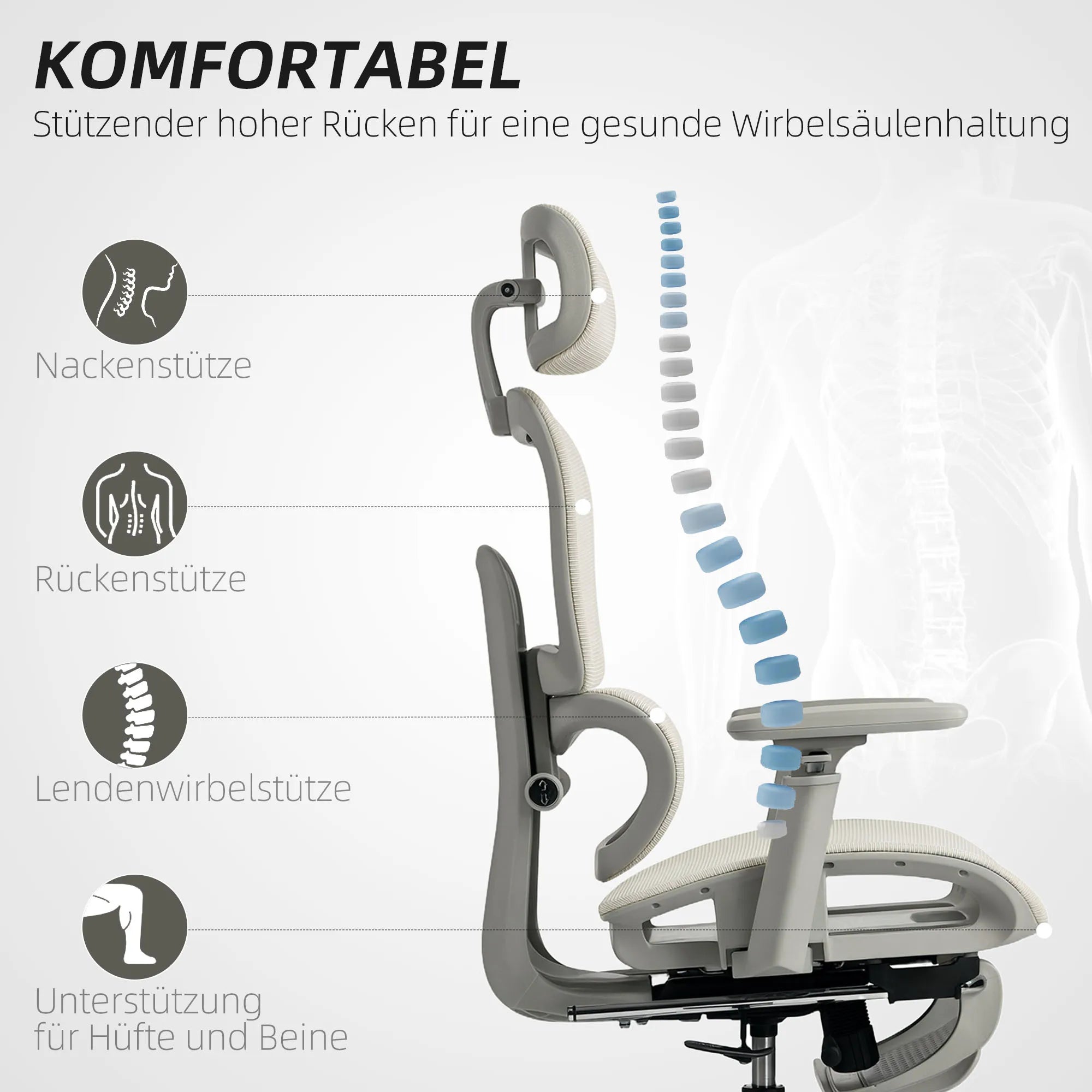 Biuro kėdė ergonomiška reguliuojama su kojų atrama, 120 kg, smėlio spalvos