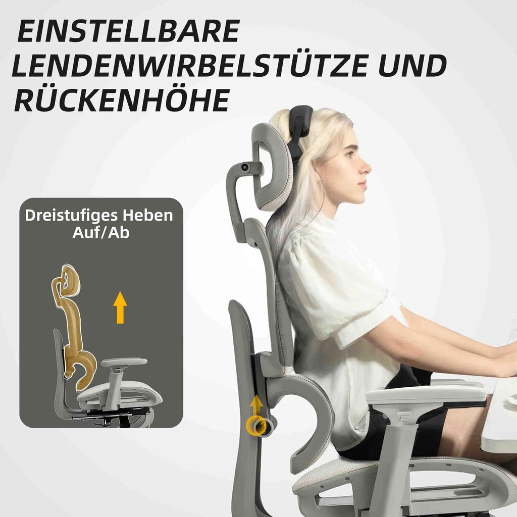 Biuro kėdė ergonomiška reguliuojama su kojų atrama, 120 kg, smėlio spalvos