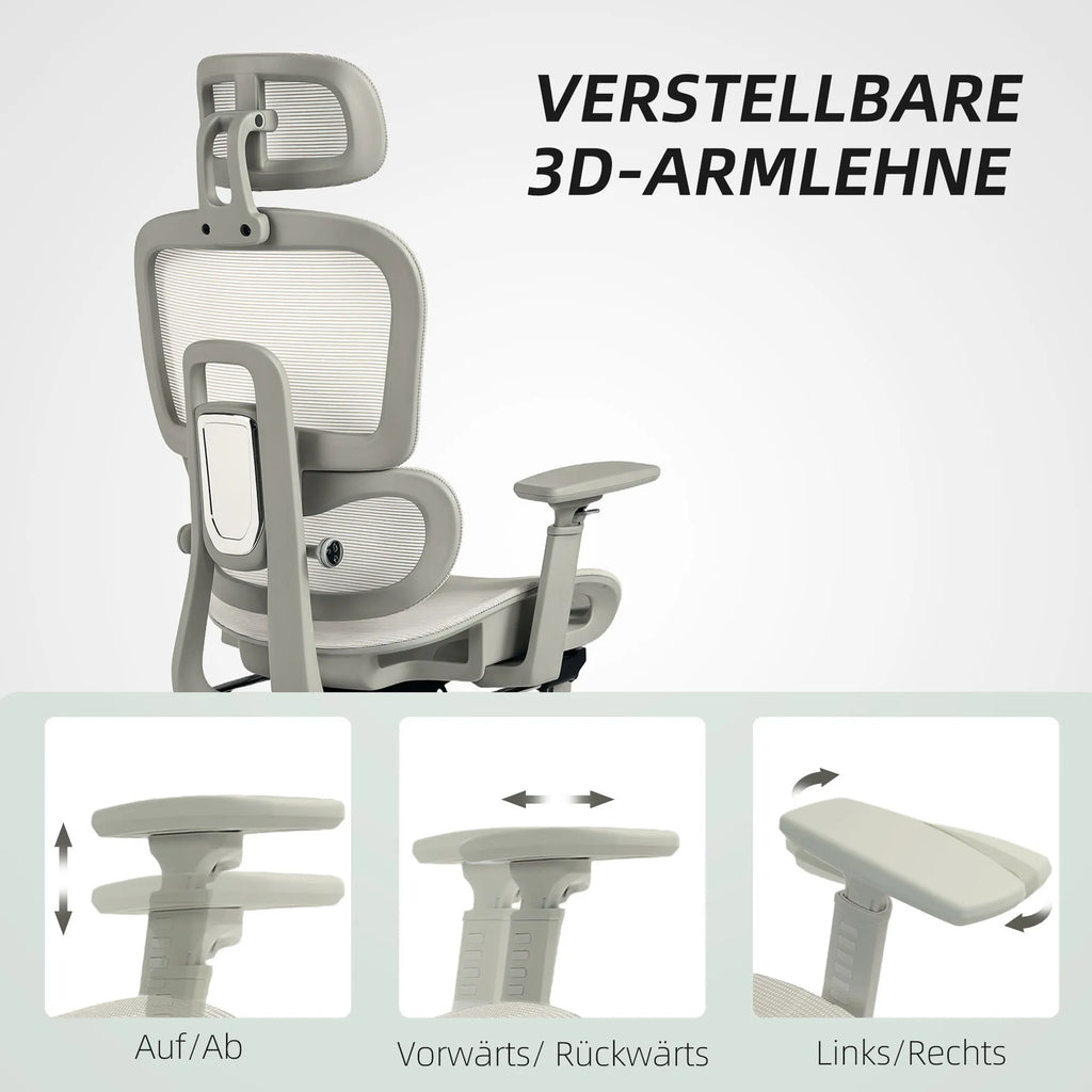 Biuro kėdė ergonomiška reguliuojama su kojų atrama, 120 kg, smėlio spalvos
