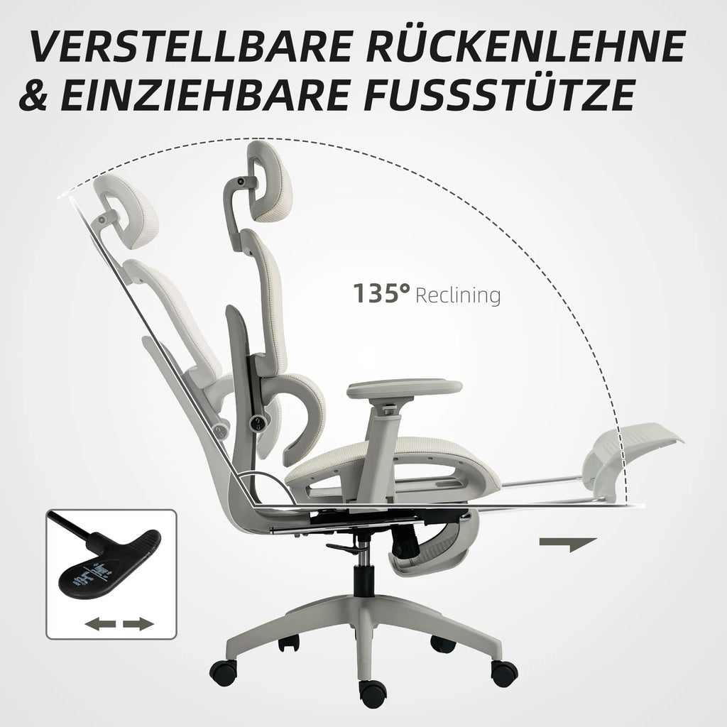 Biuro kėdė ergonomiška reguliuojama su kojų atrama, 120 kg, smėlio spalvos
