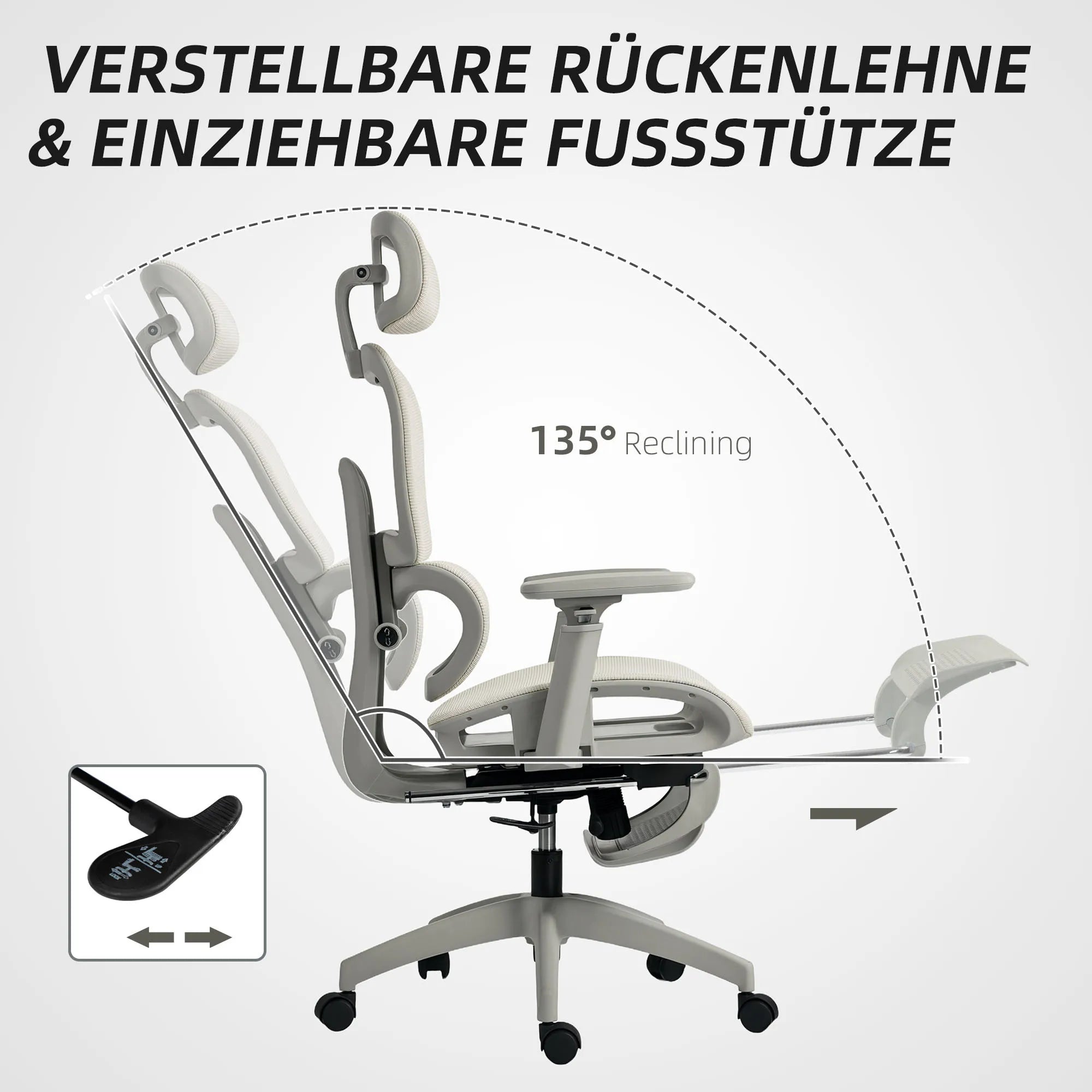 Biuro kėdė ergonomiška reguliuojama su kojų atrama, 120 kg, smėlio spalvos