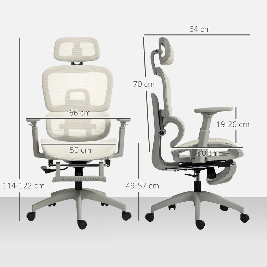 Biuro kėdė ergonomiška reguliuojama su kojų atrama, 120 kg, smėlio spalvos