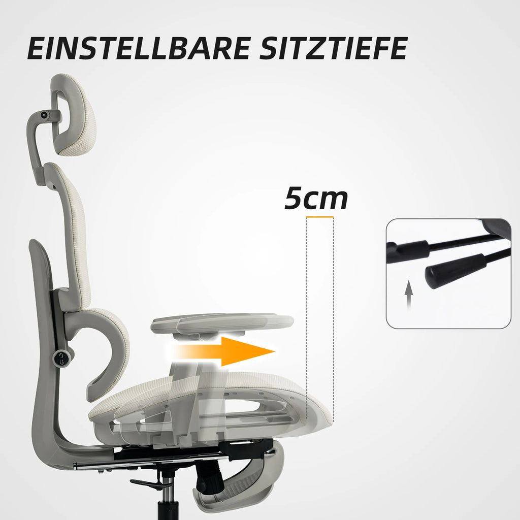 Biuro kėdė ergonomiška reguliuojama su kojų atrama, 120 kg, smėlio spalvos