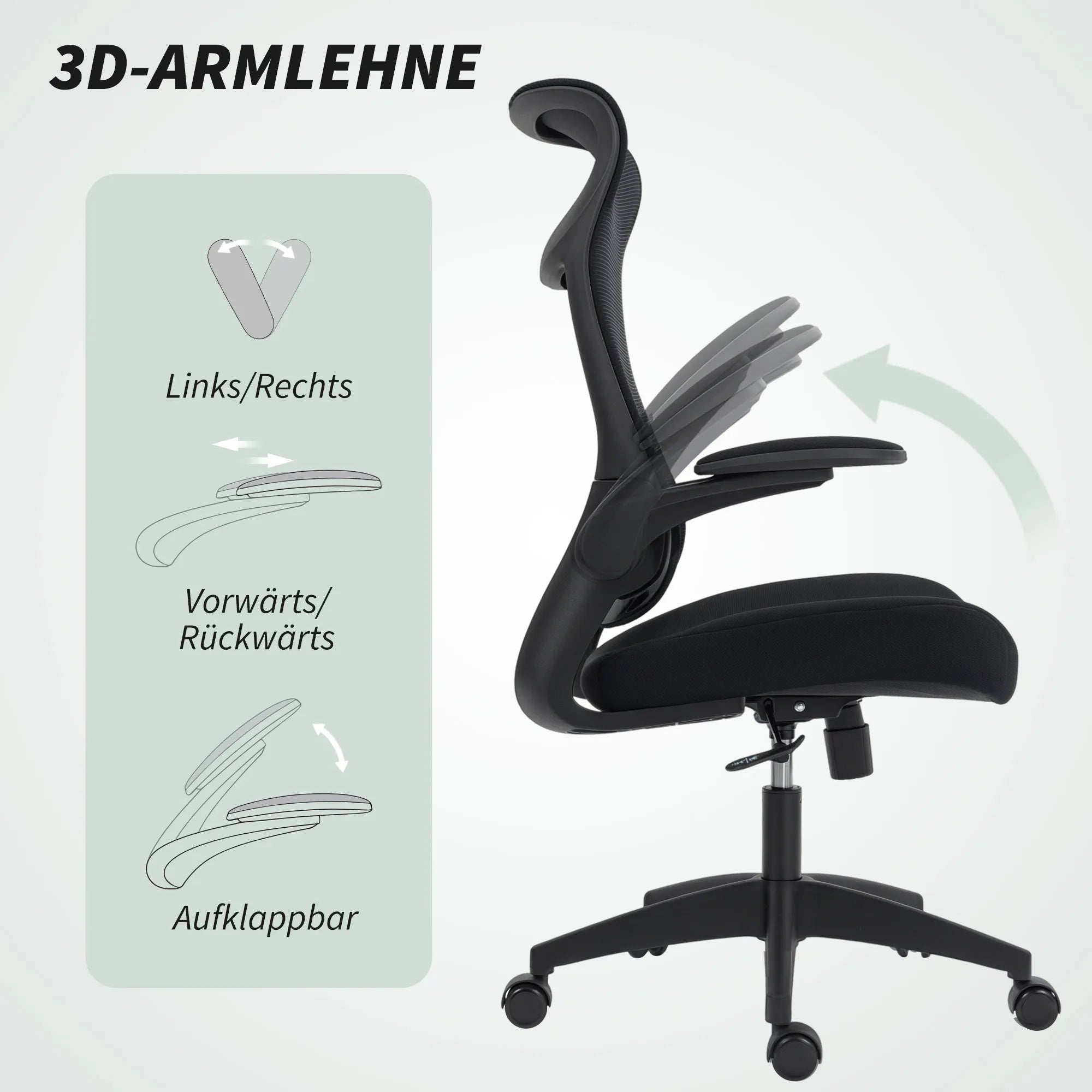Biuro kėdė ergonomiška su 3D porankiais ir atrama galvai, iki 120 kg, juoda
