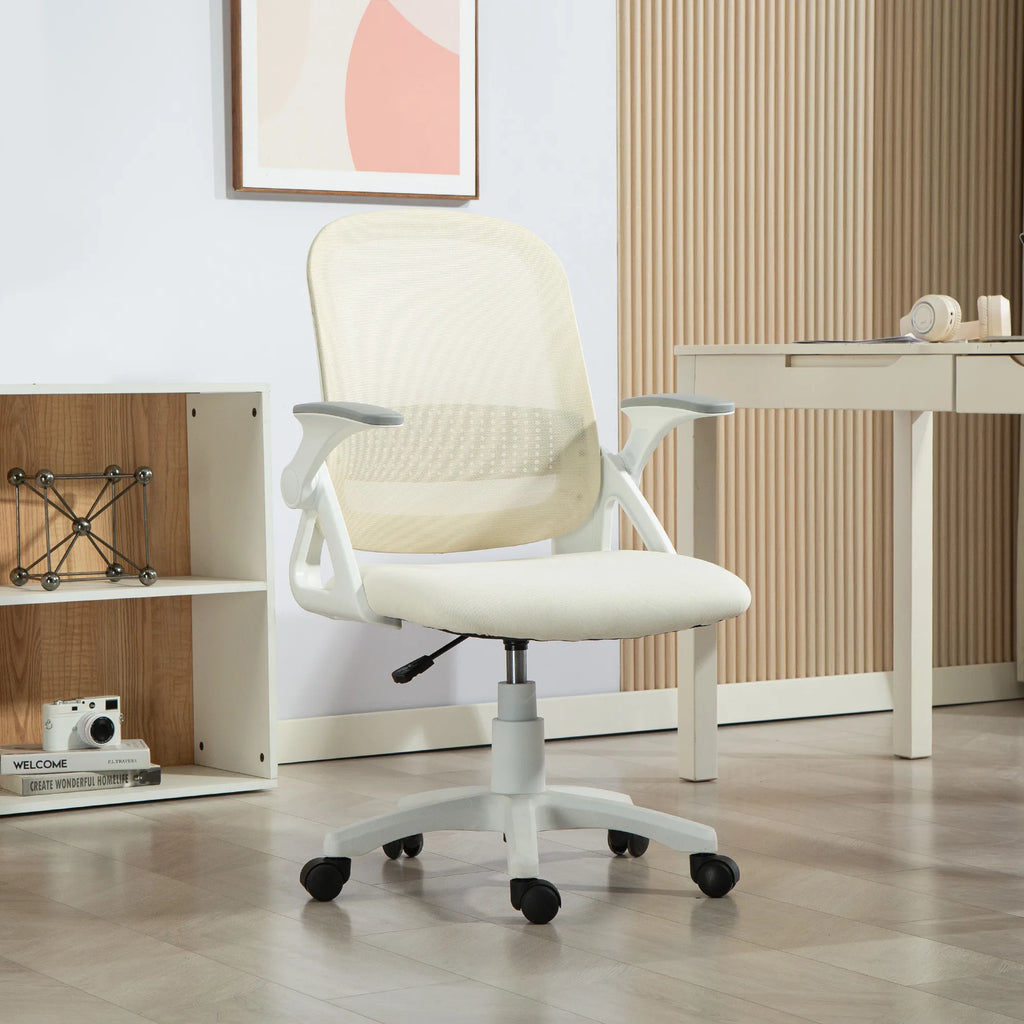 Biuro kėdė ergonomiška su atlenkiamais porankiais, balta