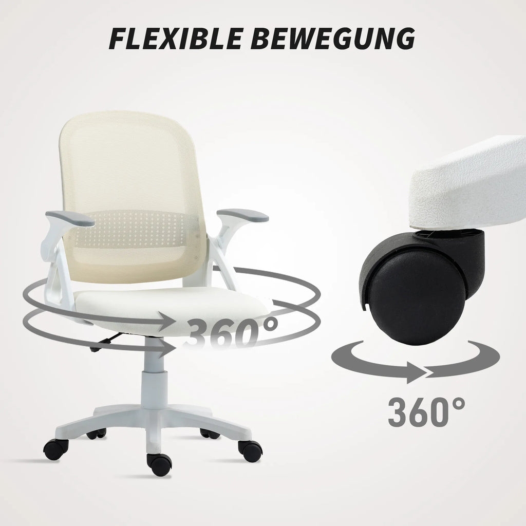 Biuro kėdė ergonomiška su atlenkiamais porankiais, balta
