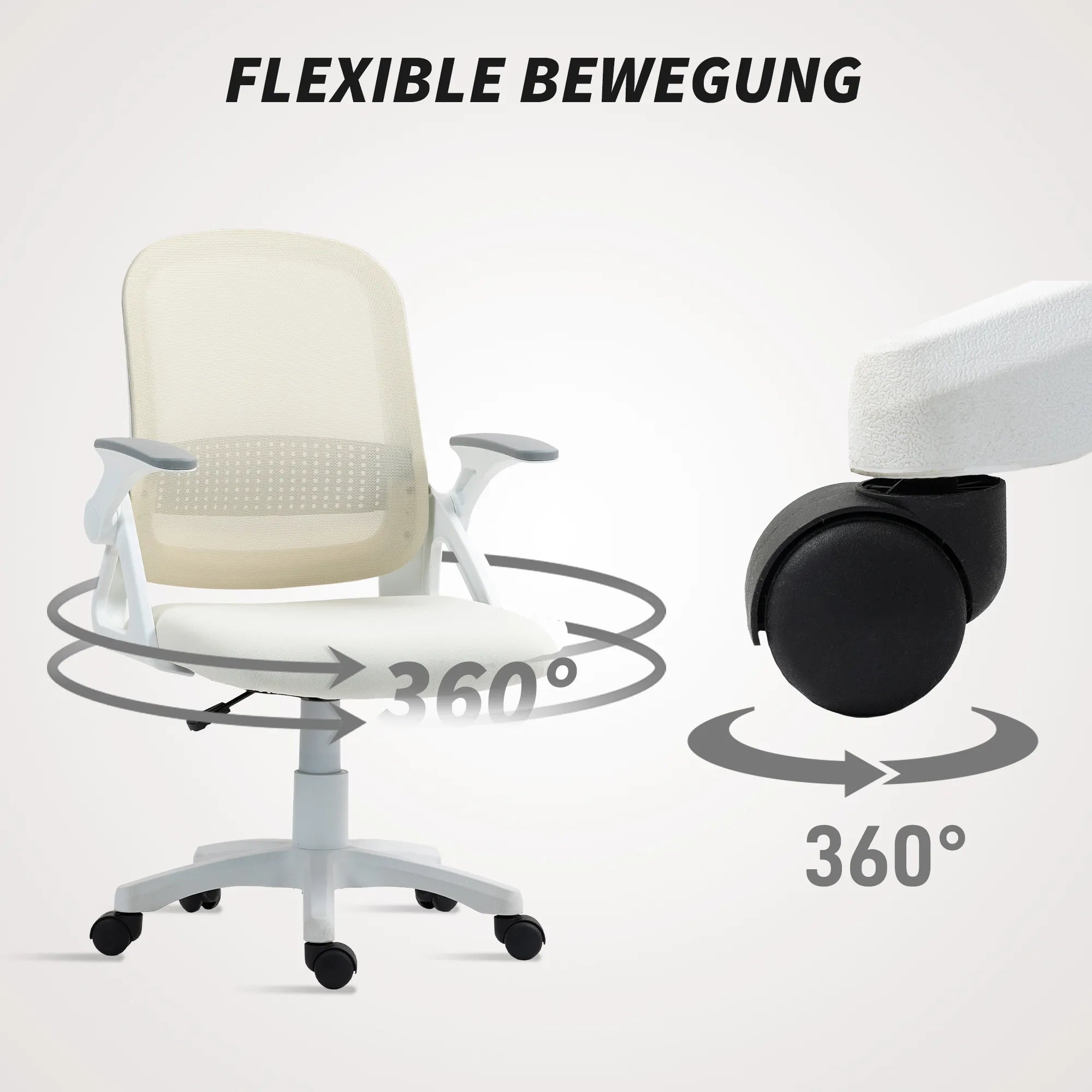 Biuro kėdė ergonomiška su atlenkiamais porankiais, balta