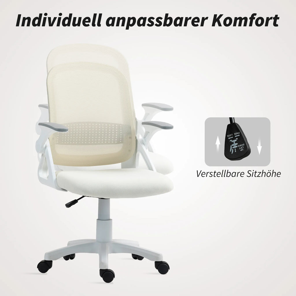 Biuro kėdė ergonomiška su atlenkiamais porankiais, balta