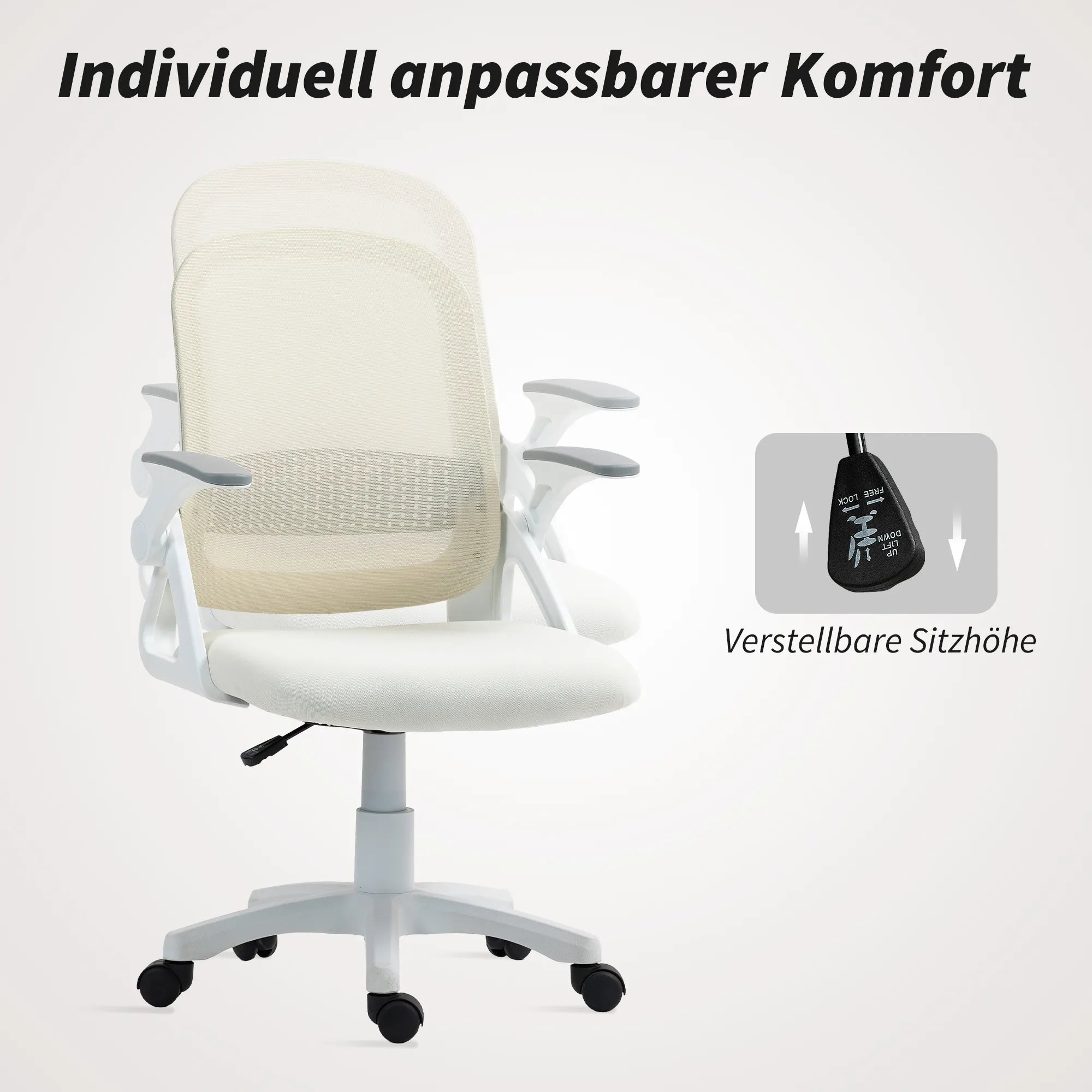 Biuro kėdė ergonomiška su atlenkiamais porankiais, balta