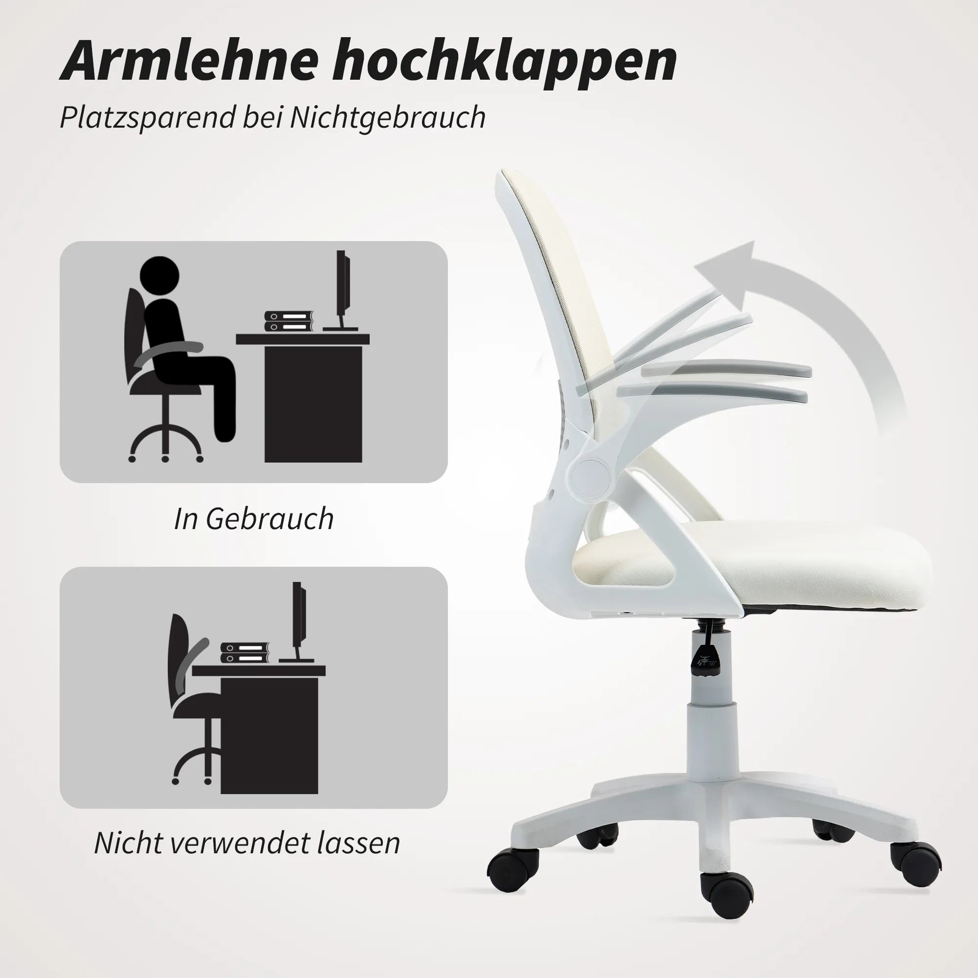 Biuro kėdė ergonomiška su atlenkiamais porankiais, balta