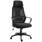 Juoda ergonomiška biuro kėdė su atrama galvai, vaizdas iš priekio