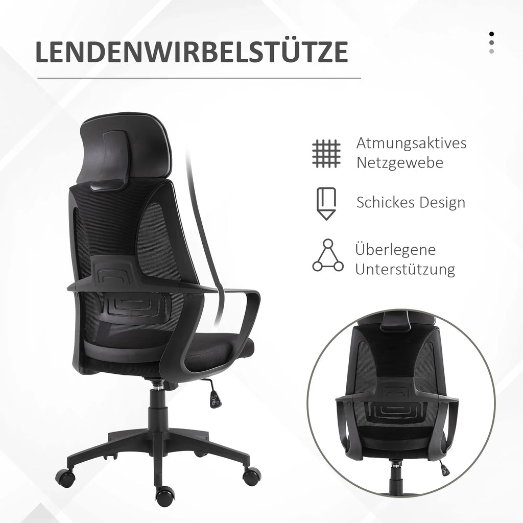 Biuro kėdė ergonomiška su atrama galvai ir juosmeniui iki 120 kg, juoda