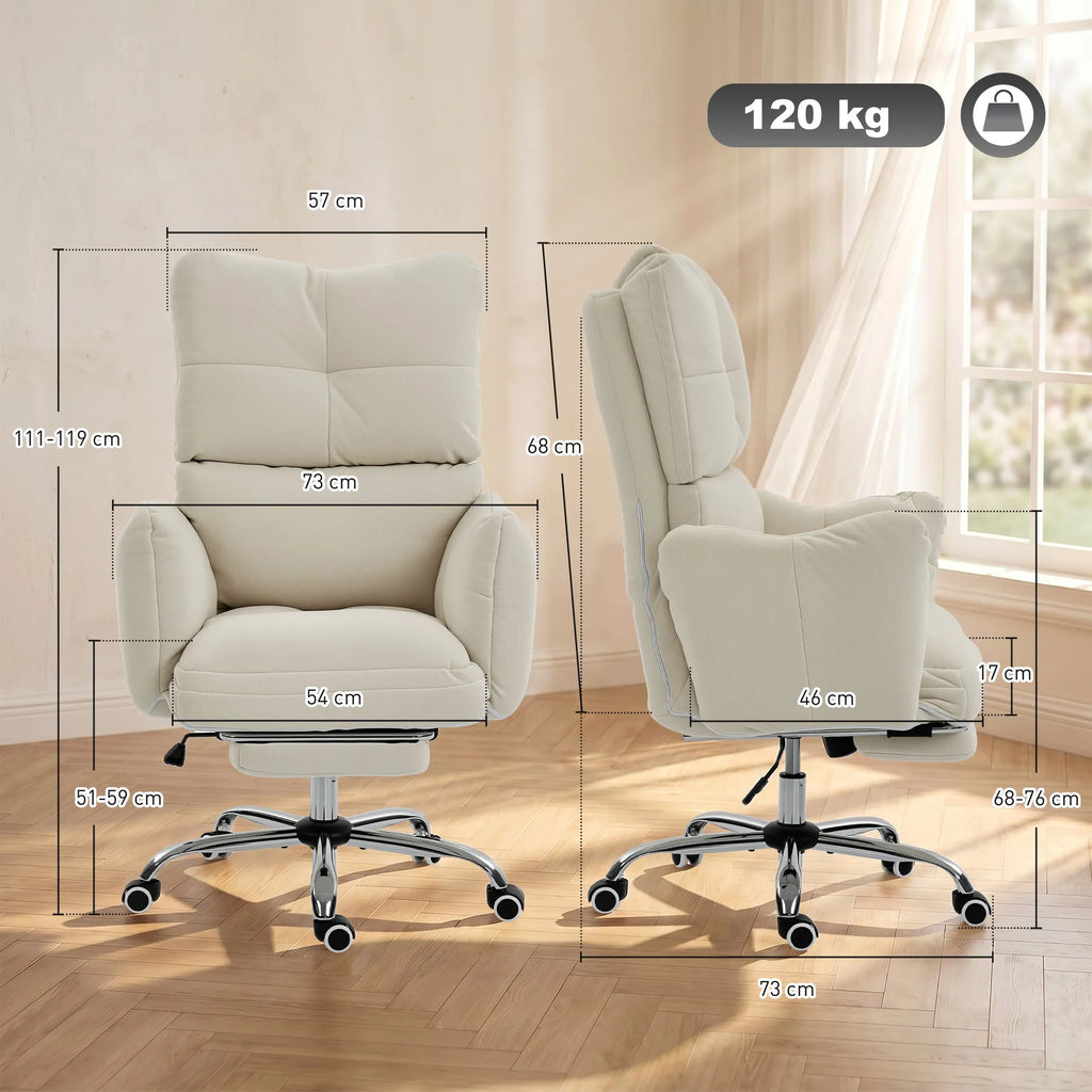 Biuro kėdė ergonomiška su atrama kojoms ir funkcijomis, kreminė
