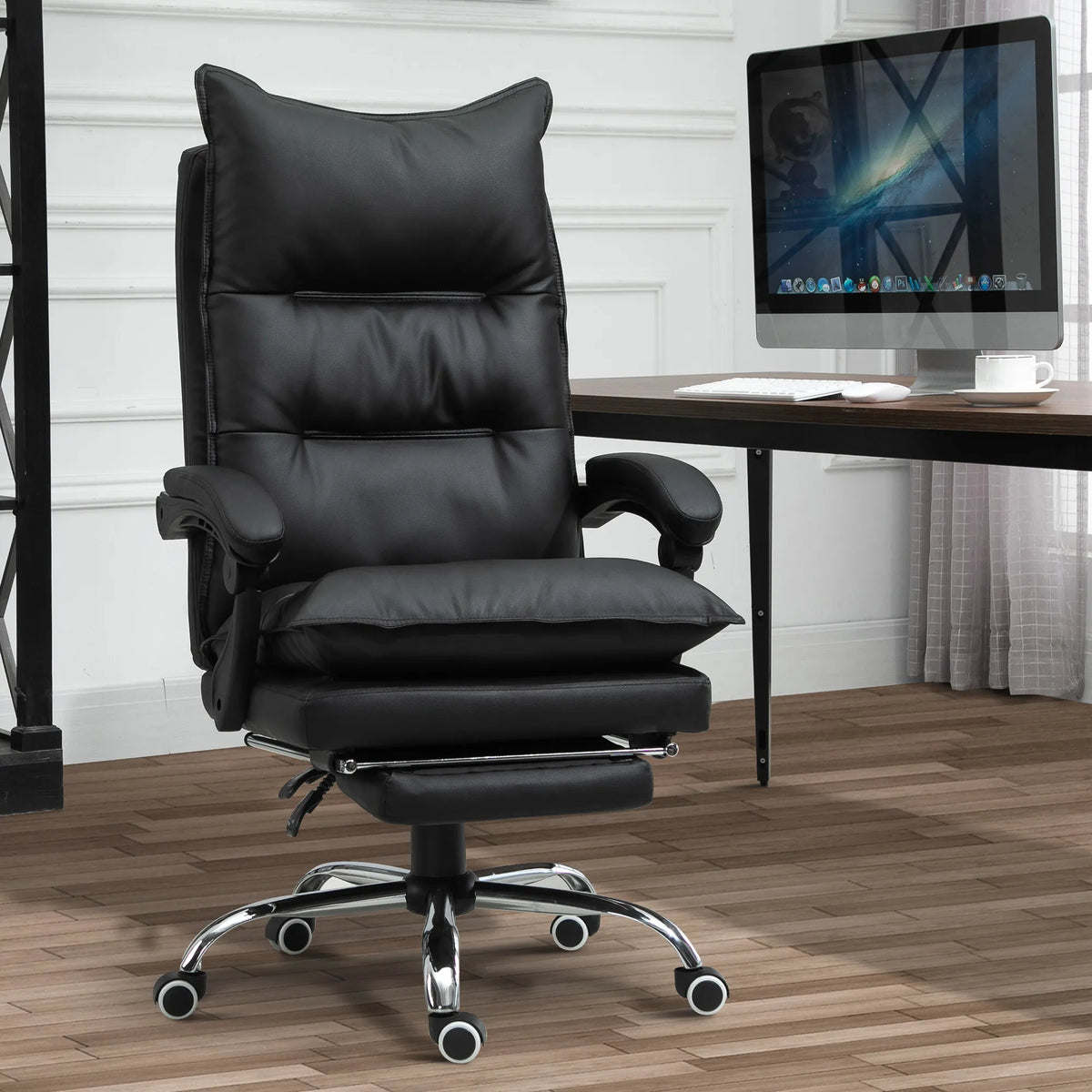 Biuro kėdė ergonomiška su atrama kojoms ir reguliuojamu aukščiu, juoda