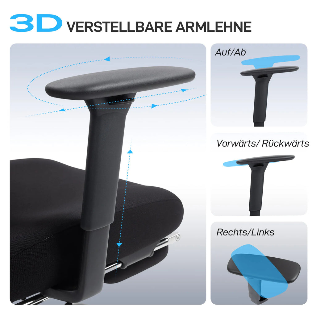 Biuro kėdė ergonomiška su kojų atrama ir juosmens atrama, iki 120 kg, juoda