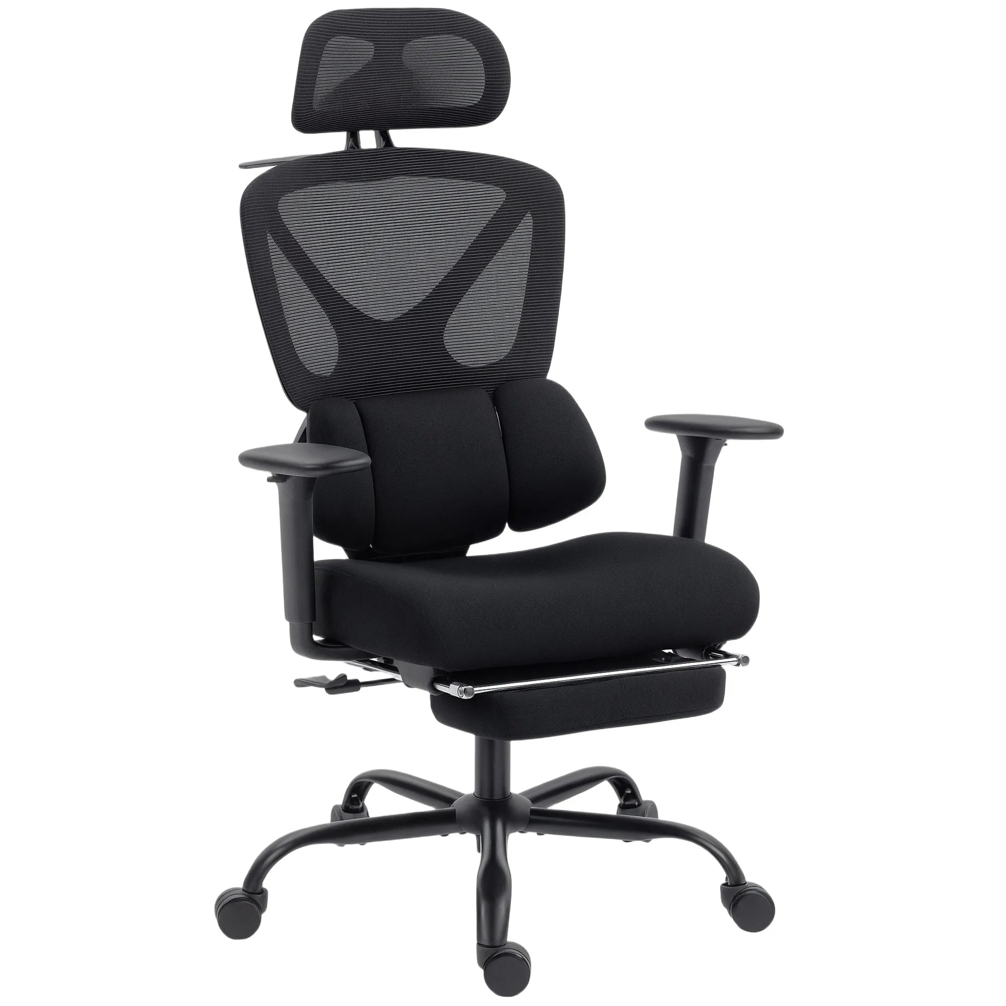 Biuro kėdė ergonomiška su kojų atrama ir juosmens atrama, iki 120 kg, juoda